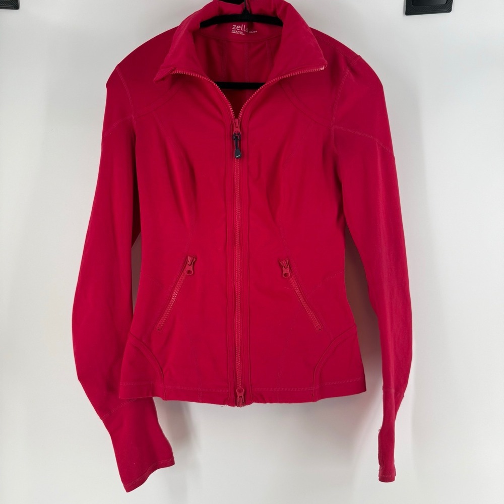 Zella Womens XS Red Full Zip Peplum Back Track Jacket Thumbholes Athletic Layer